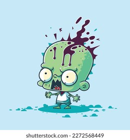 Young zombie boy. Halloween vector graphics. Illustration for a child. Smiling, cheerful little zombie boy.