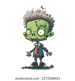 Junge Zombie-Junge. Halloween-Vektorgrafiken. Illustration für ein Kind. Lächelnder, fröhlicher kleiner Zombie-Junge.