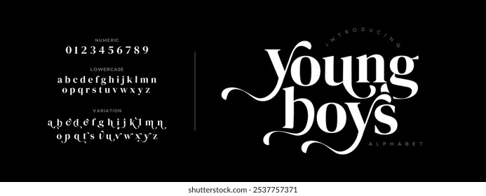 Youngboys typography beauty fashion elegant minimalist serif italic fonts decorative wedding vintage retro logos. Minimal luxury font alphabet logo. Vector illustration