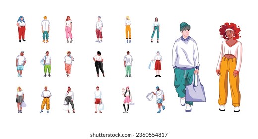 YOUNGS CHARACTERS MOCKUP TSHIRT ISOLATED CARTOON VECTOR