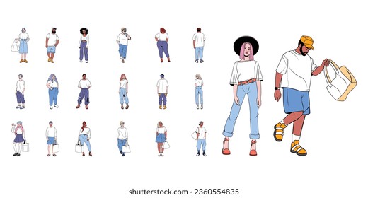 YOUNGS CHARACTERS MOCKUP TSHIRT ISOLATED CARTOON VECTOR