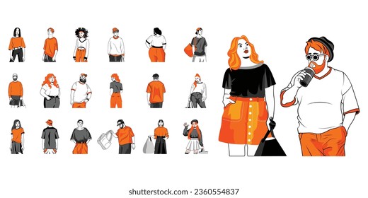 YOUNGS CHARACTERS MOCKUP TSHIRT ISOLATED CARTOON VECTOR