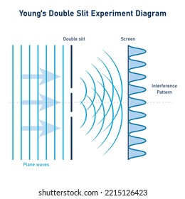 Young's double slit experiment diagram. Interference of light waves. Scientific vector illustration isolated on white background.