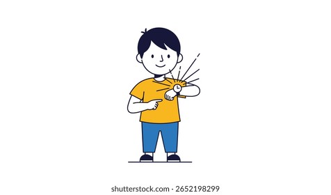 Youngster demonstrating precision timekeeping with a wristwatch a moment of focus