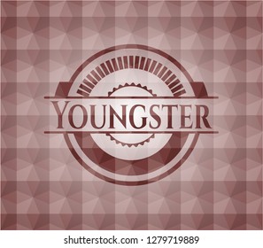Youngster red badge with geometric pattern. Seamless.