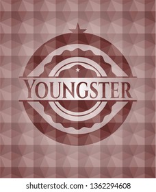 Youngster red polygonal badge. Seamless.