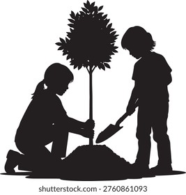 Youngsters engage in arboreal establishment preparing earth for growth. Ideal for ecological education campaigns.