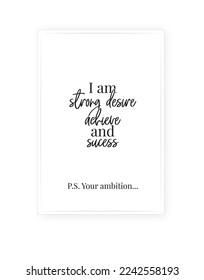 Tu ambición, vector. Diseño minimalista de afiches. Llamadas murales, descripción de sustantivo. Diseño de texto aislado en fondo blanco, con letras. Obra artística artística. Diseño moderno de afiches en marco