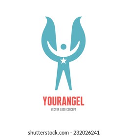 Your angel - vector logo template concept illustration. Human character with wings and star sign. Design element. 