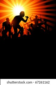 Your Band Background. Music band playing to a crowd of fans. Vector