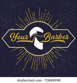 Your Barber with hipster man. Beard and hair silhouette.
