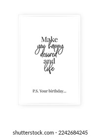 Your birthday, vector. Minimalist poster design. Wall decals, noun description. Wording Design isolated on white background, lettering. Wall art artwork. Modern poster design in frame