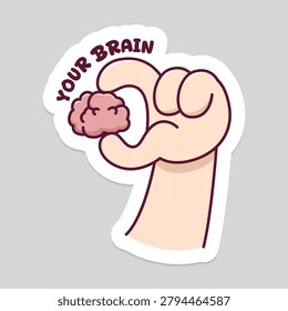 your brain with hand handling brain and cir cut border for humor and creative thinking