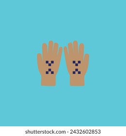 your brown glove and the blue shapes on it