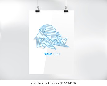 Your Clipped Hanging Scalable and Adjustable Eps10 Vector Mock Up With a Blue Geometric Object for Your Template Layout