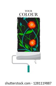 Your colour slogan with flower pattern and roller illustration. Fashion. Vector illustration design.