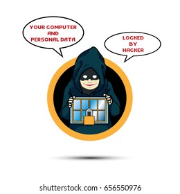 Your Computer and personal data , locked by hacker. vector illustration