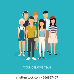 Your creative team. Business Team. Teamwork. Social Network and Social Media Concept. Business flat vector illustration.