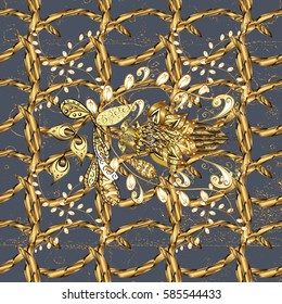 For your design, wallpaper. Vector geometric background. Golden color illustration. Golden pattern on gray background with golden elements.