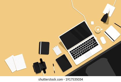 Your desk with computer and notebooks for studying and work in your office.