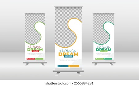 Your Dream House real estate roll-up banner design set, three color roll-up banner design template
