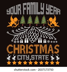 YOUR FAMILY YEAR CHRISTMAS CITY,STATE, T-SHIRT DESIGN VECTOR FILE.