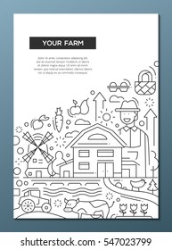 Your farm - vector plain line design brochure poster, flyer presentation template, A4 size layout