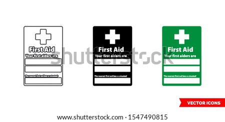 Your first aidert are the nearest first aid box is situated sign icon of 3 types: color, black and white, outline. Isolated vector sign symbol.