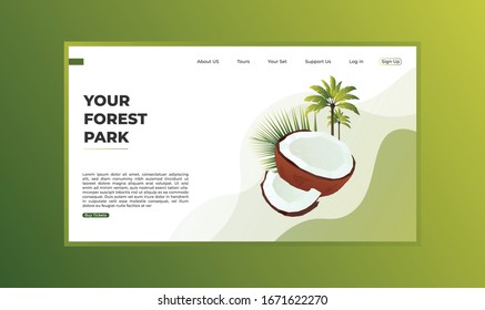 Your Forest Park coconut with tree flat design web page templates of summer vacation, travel destination, nature, tourism landing page illustration