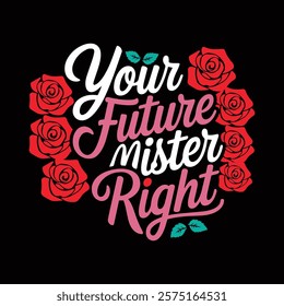 Your Future Mister Right Valentine's T-shirt Design, vector illustration, graphic template, print on demand, textile, retro style, typography, vintage, element, valentine day tee