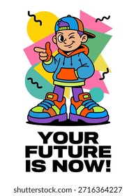 Your Future Is Now – Confident Gen Z Cartoon Character Pointing Forward Illustration