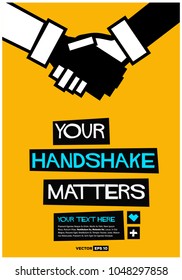 Your Handshake Matters Poster In Flat Style Retro Design with Text Box Template  