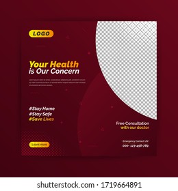 Your Health is Our Concern Gradient Social Media Post Template. Stat Home, Stay Safe, Stay Lives Advertisement vector  