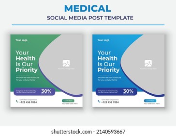 Your Health is our Priority poster, Medical Social Media Post and Flyer Template, Modern Healthcare Social Media Template Design