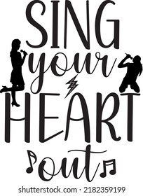 “Sing your heart out” is a nice and simple silhouette and typography design for music lovers and singers.
This design can be printed on posters, wall arts, t-shirts, mugs, stickers, cards or any other