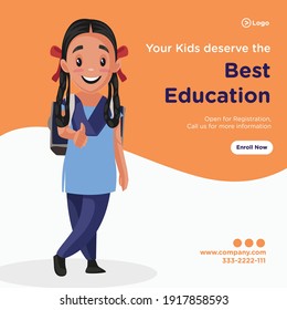 Your kids deserve the best education banner design. School girl is showing thumbs up sign. Vector graphic illustration.