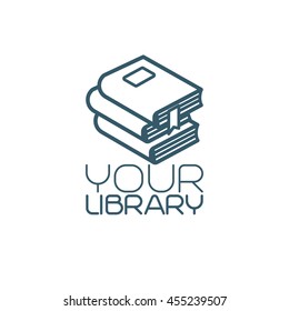 Your library isolated icon with pile of books. Vector illustration