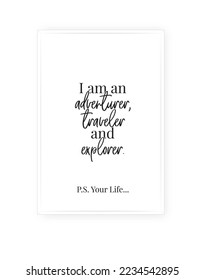 Your life, vector. Minimalist poster design. Wall decals, noun description. Wording Design isolated on white background, lettering. Wall art artwork. Modern poster design in frame