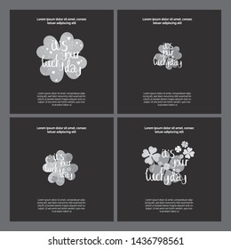 It's your lucky day wishes cards template set, drawn labels kit grayscale