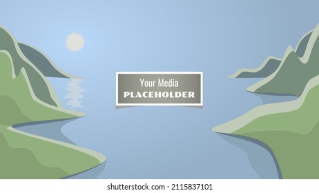 Your media placeholder. Simulate a photo or video. Aspect ratio 16:9. Summer landscape. Vector illustration