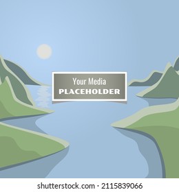 Your Media Placeholder. Simulate A Photo Or Video. Aspect Ratio 1:1. Summer Landscape. Vector Illustration