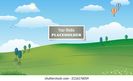 Your Media Placeholder. Simulate Photo Or Video. Calm Summer Landscape. Aspect Ratio 16:9. Vector Illustration