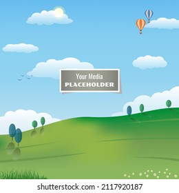 Your Media Placeholder. Simulate Photo Or Video. Calm Summer Landscape. Aspect Ratio 1:1. Vector Illustration