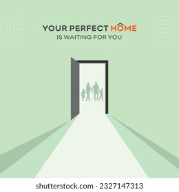 Your Perfect Home is waiting For you. Real Estate Social Media Post Vector Design Template