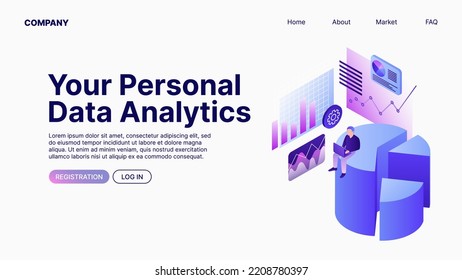 Your Personal Data Analytics. Data Analyse. Landing Page Template. Vector Illustration