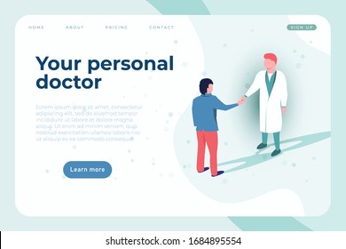 your personal doctor landing page template with illustration of doctor and pacient.