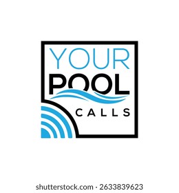 Logotipo de sus llamadas a la piscina con motivo de ondas de agua e icono de señal de comunicación