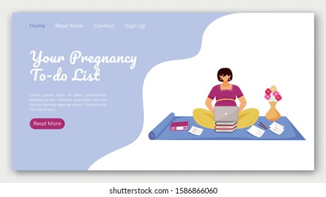 Your pregnancy to do list landing page vector template. Distant work for pregnant women website interface idea with flat illustrations. Homepage layout. Web banner, webpage cartoon concept