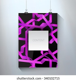 Your Scalable and Adjustable Eps10 Vector Template Layout with a Purple Crossing Shapes on an A4 Paper Mock Up