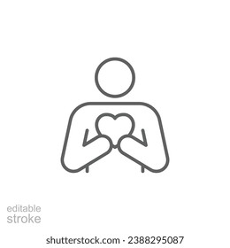 Your self care icon. Simple outline style. Love myself, hug, compassion, embrace my body, good and health life concept. Thin line symbol. Vector illustration isolated. Editable stroke.